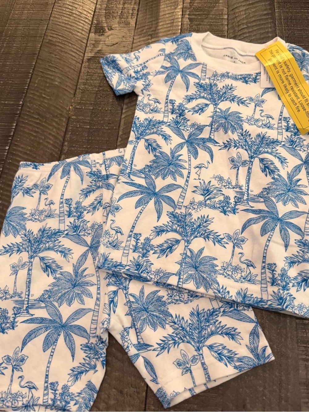 Janie and Jack White and Blue Tropical Palm Pajama Set